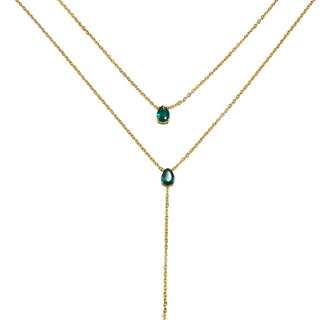 The Emerald Cascade is a green stone pendant necklace with a unique 
double-layered design.