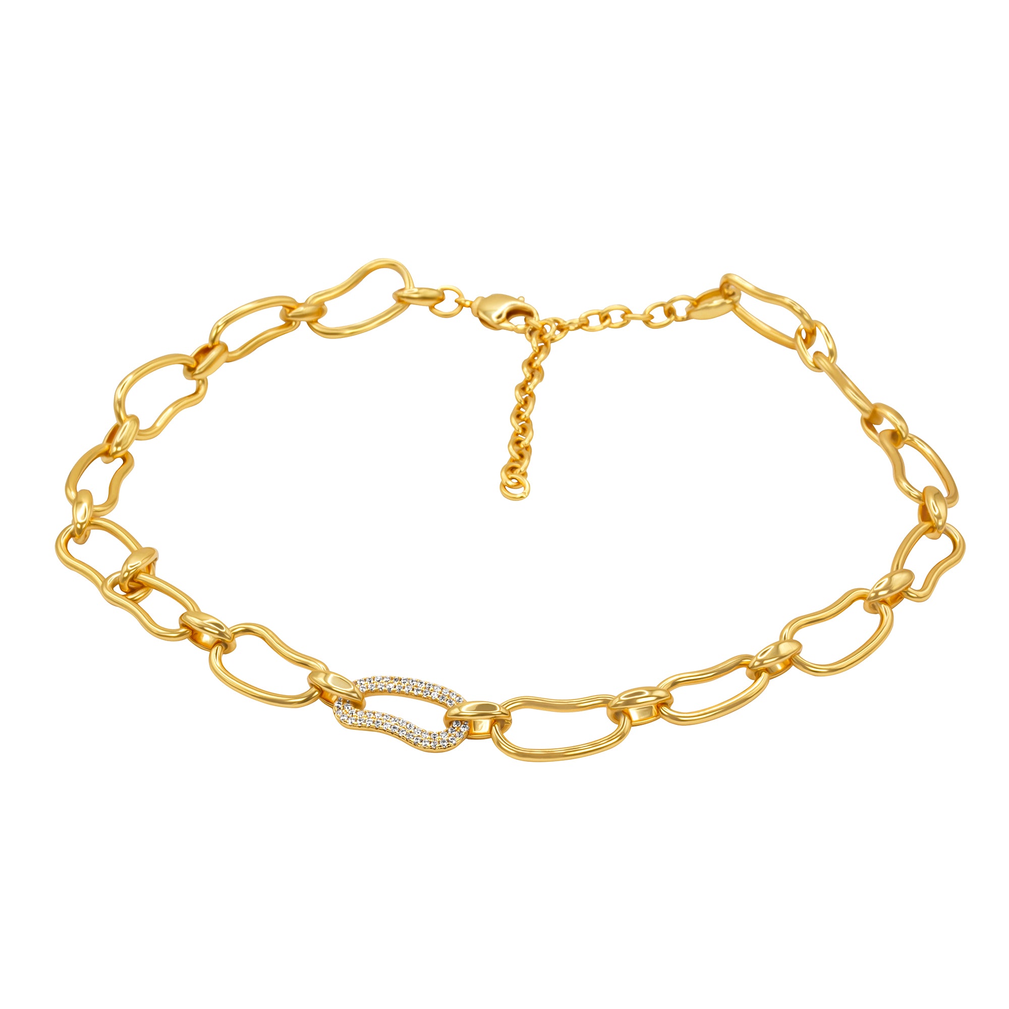 Elegant zircon choker necklace with gold plated finish.