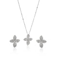 A white gold-plated clover necklace and earrings set with brilliant zircon diamond like from Selsela.