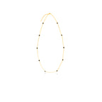 Mesmerizing gold plated chain necklace with small, black, round onyx stones, with variations in malachite, mother of pearl and turquoise.