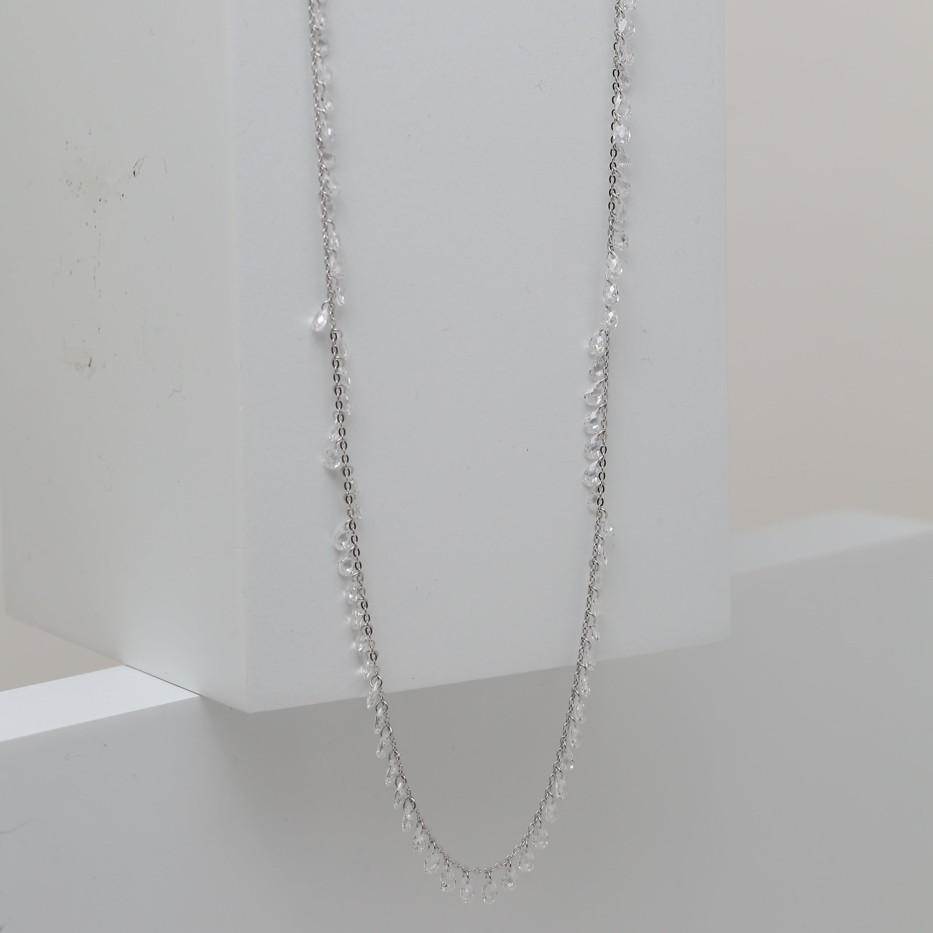 Long Clear Stone Pear Necklace